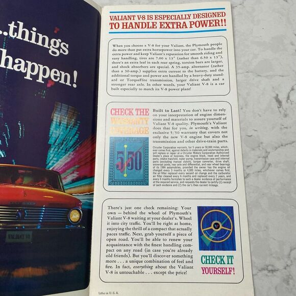 Vintage 1964 Plymouth Valiant V.8 Automobile Dealer & Showroom Sales Brochure - Picture 2 of 5